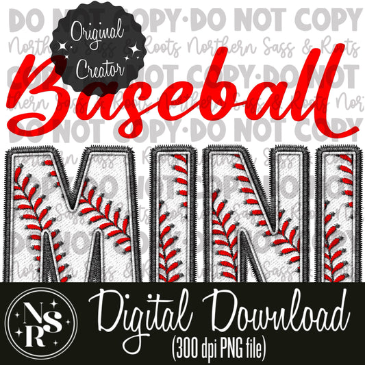 MINI Baseball (Red) Faux Embroidery: Digital Download