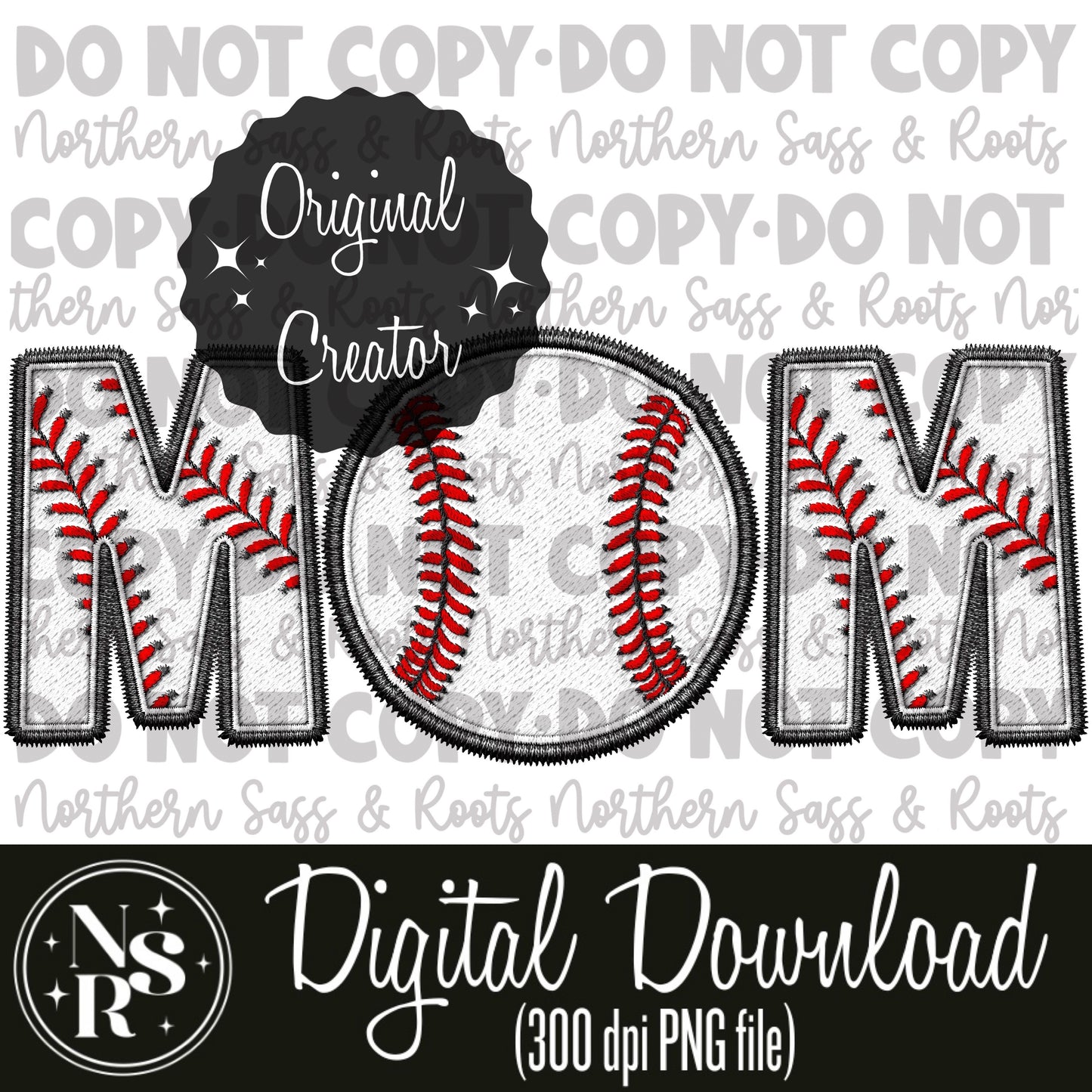 MOM Baseball Faux Embroidery: Digital Download