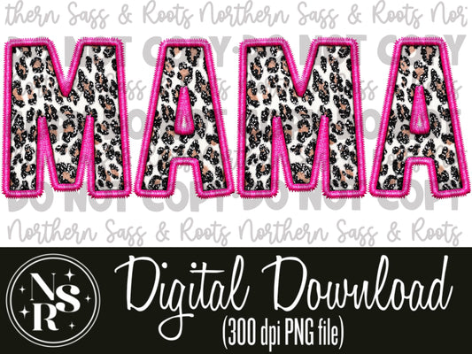 MAMA Pink Leopard Faux Embroidery: Digital Download