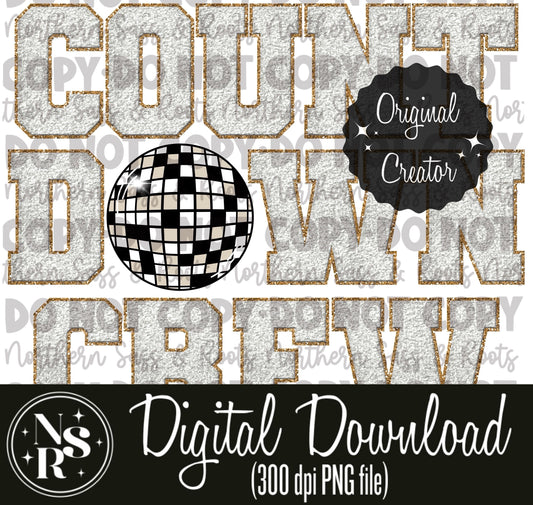 COUNT DOWN CREW Faux Chenille (White/Gold): Digital Download
