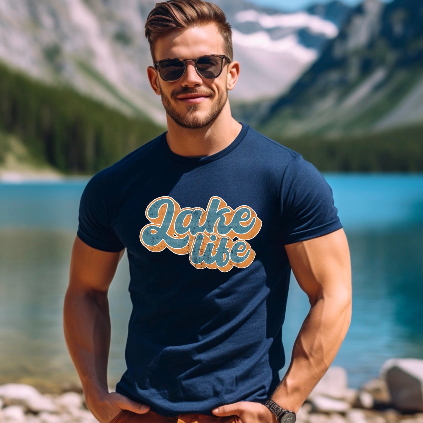 Retro Lake Life-Blue and Orange (CSC): *DTF* Transfer