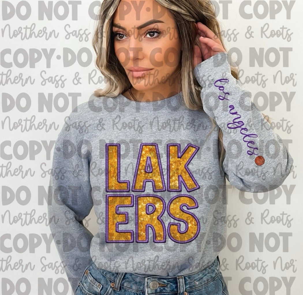 EXCLUSIVE Faux Sequins Embroidery LAKERS: *DTF* Transfer