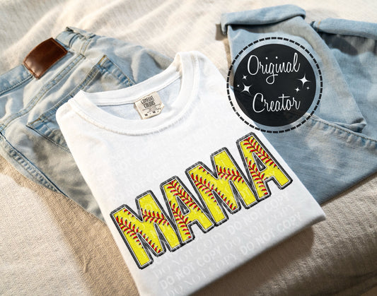 MAMA Softball Faux Embroidery: *DTF* Transfer
