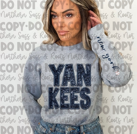 EXCLUSIVE Faux Sequins Embroidery YANKEES: *DTF* Transfer