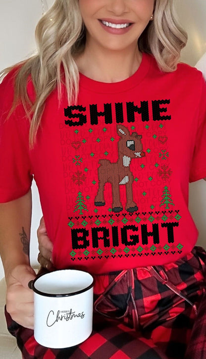 Faux Ugly Sweater (Shine Bright Rudolph): *DTF* Transfer