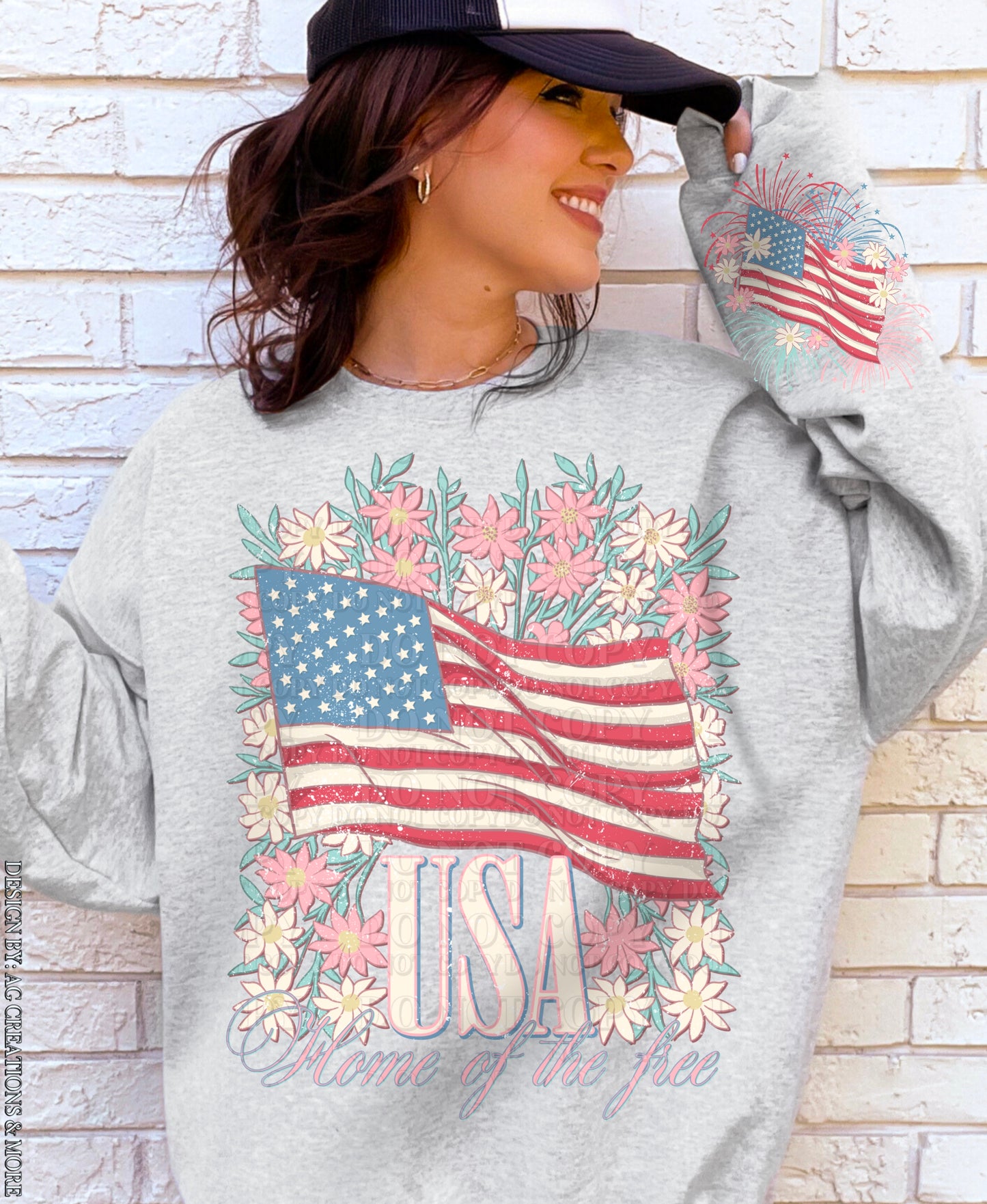 USA Flag Floral (AG): *DTF* Transfer