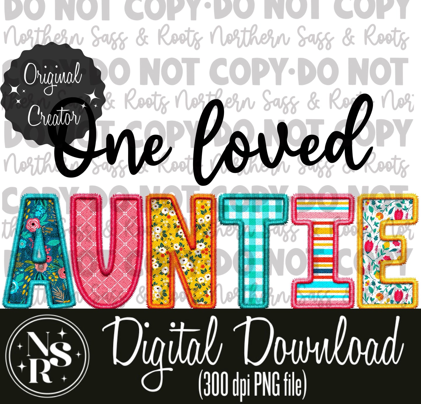 One Loved AUNTIE Spring Faux Embroidery: Digital Download