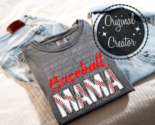 Baseball MAMA Faux Embroidery: *DTF* Transfer