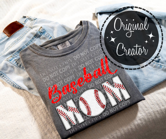 Baseball MOM Faux Embroidery: *DTF* Transfer