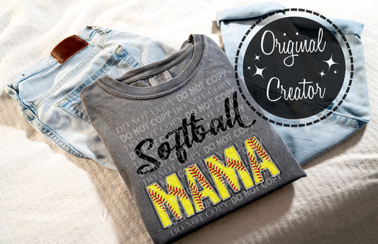 Softball MAMA Faux Embroidery: *DTF* Transfer