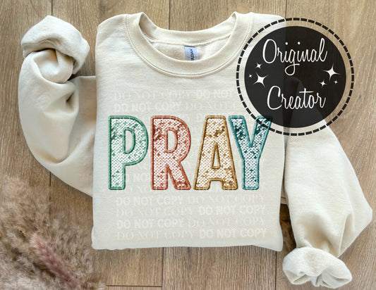 PRAY Neutral Faux Sequins Embroidery: *DTF* Transfer