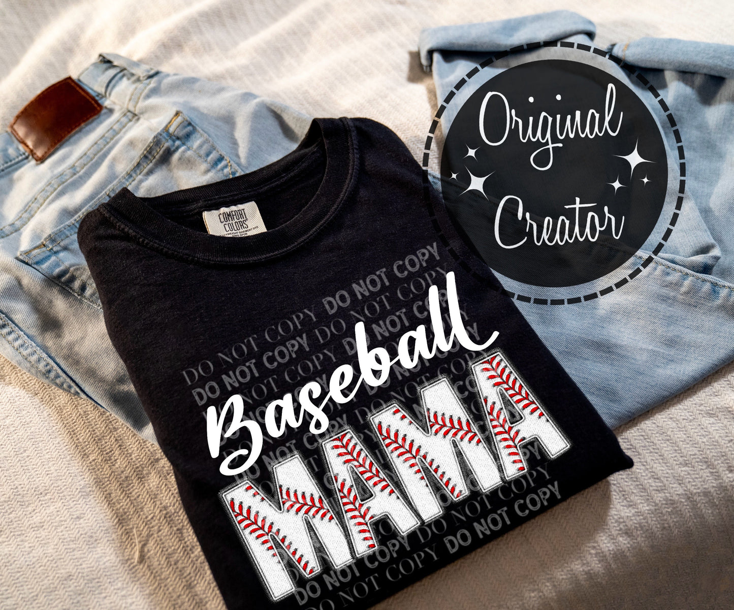 Baseball MAMA Faux Embroidery: *DTF* Transfer