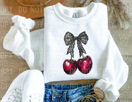 Cherries and Black Lace Bow (NSR): *DTF* Transfer