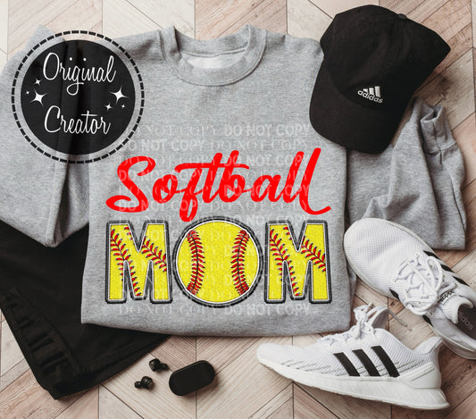 Softball MOM Faux Embroidery: *DTF* Transfer