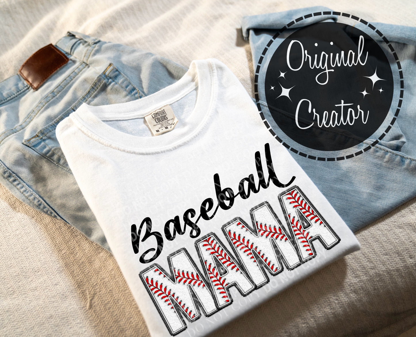 Baseball MAMA Faux Embroidery: *DTF* Transfer