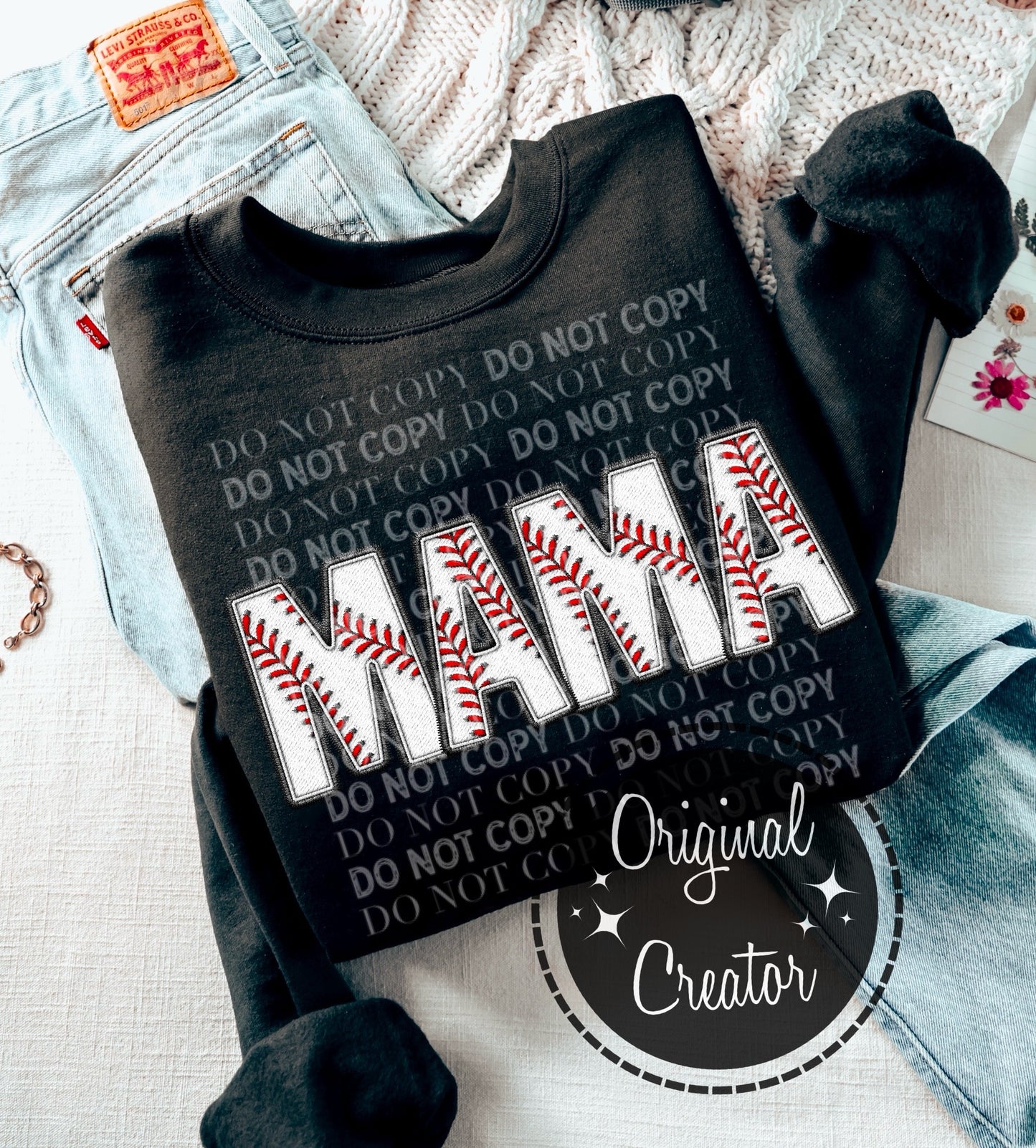 MAMA Baseball Faux Embroidery: *DTF* Transfer