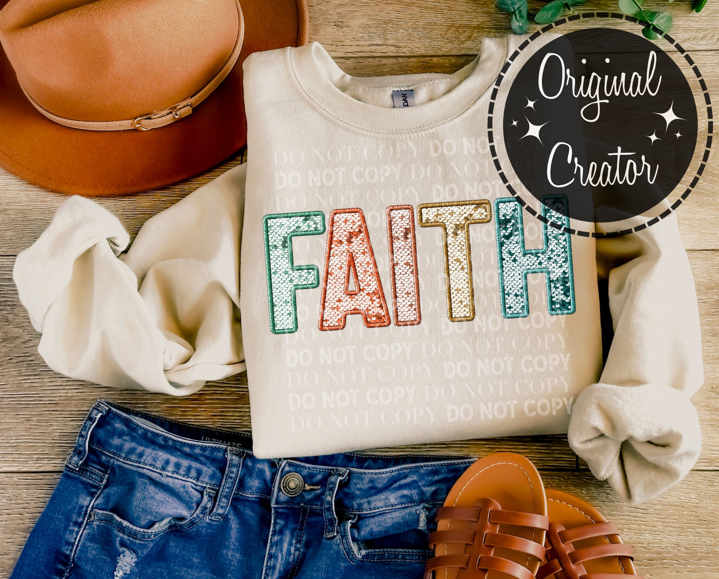 FAITH Neutral Faux Sequins Embroidery: *DTF* Transfer