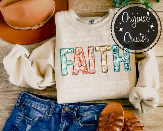 FAITH Neutral Faux Sequins Embroidery: *DTF* Transfer