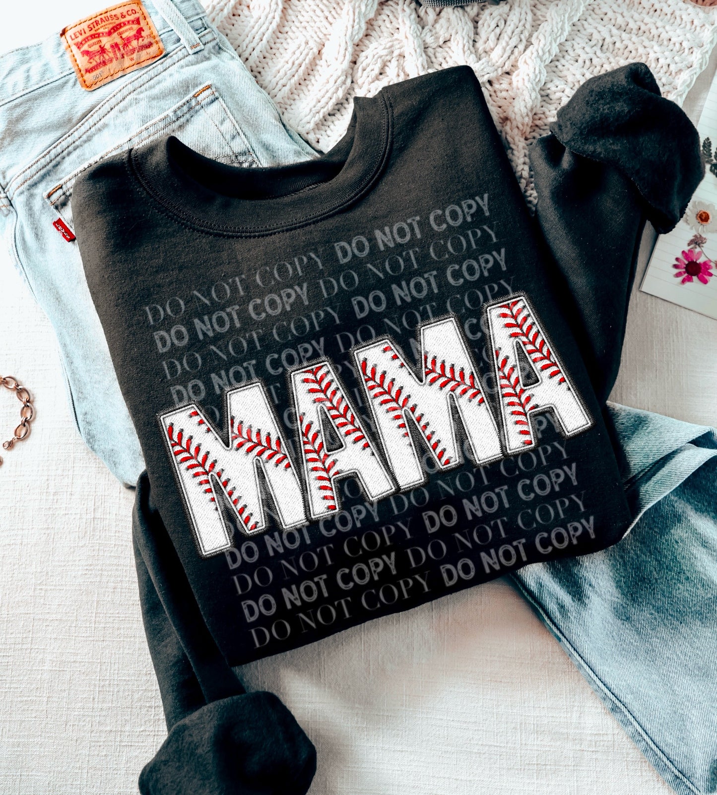 MAMA Baseball Faux Embroidery: *DTF* Transfer