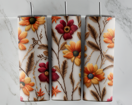 Fall Floral V.4 (FAUX EMBROIDERY): Tumbler Sub Print