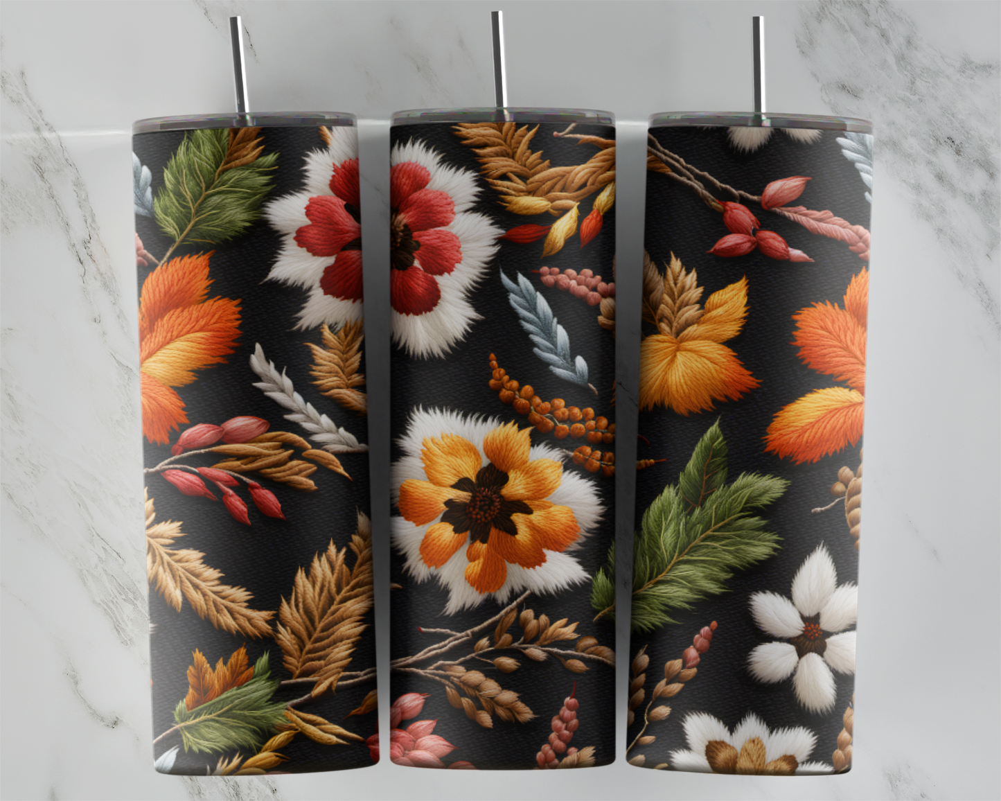 Fall Floral V.3 (FAUX EMBROIDERY): Tumbler Sub Print