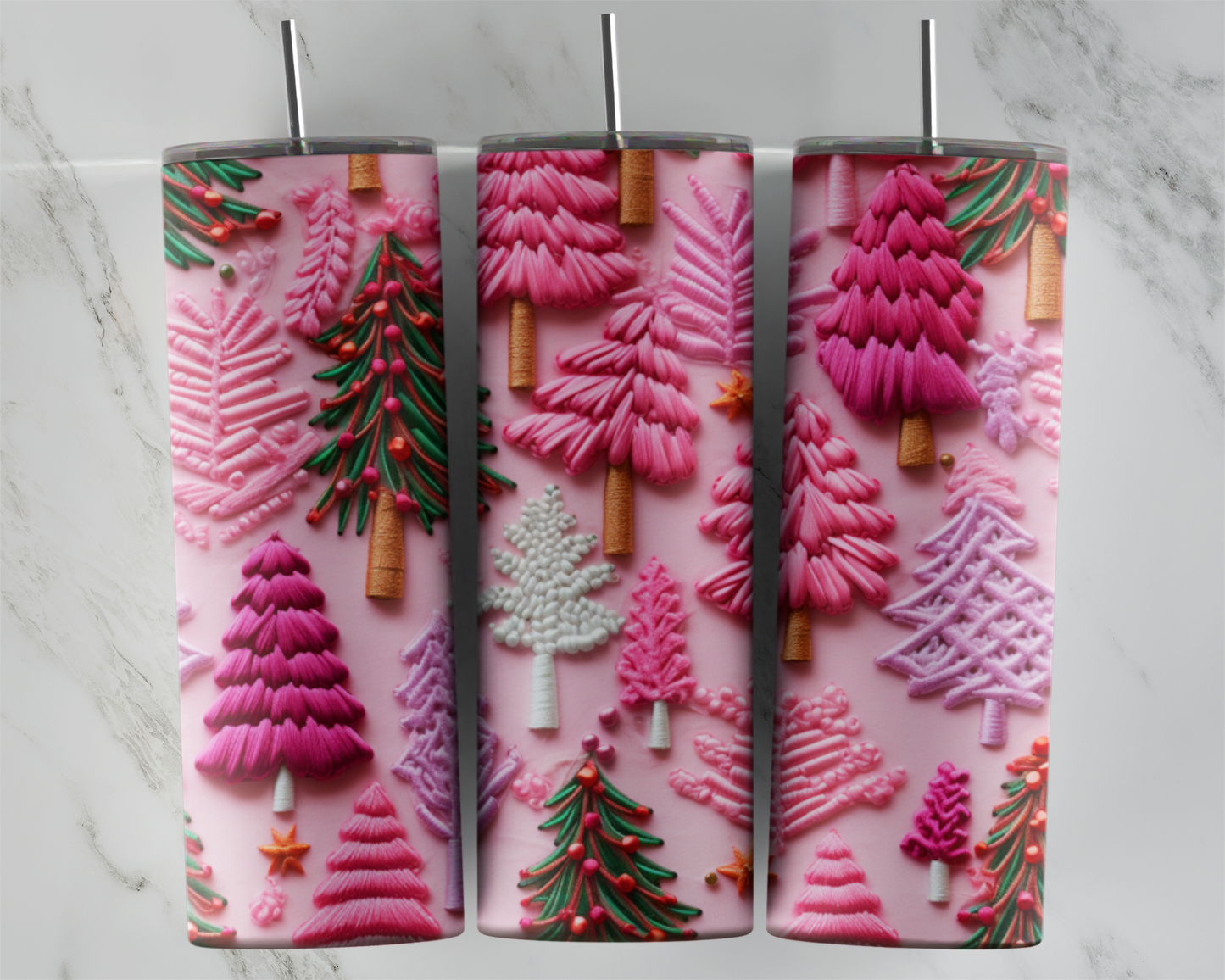 Colorful Pink Christmas Trees: Tumbler Sub Print