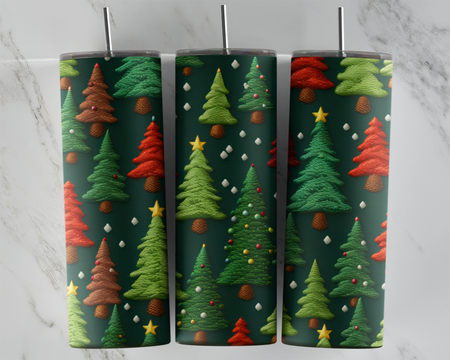 Christmas Trees (FAUX Embroidery): Tumbler Sub Print