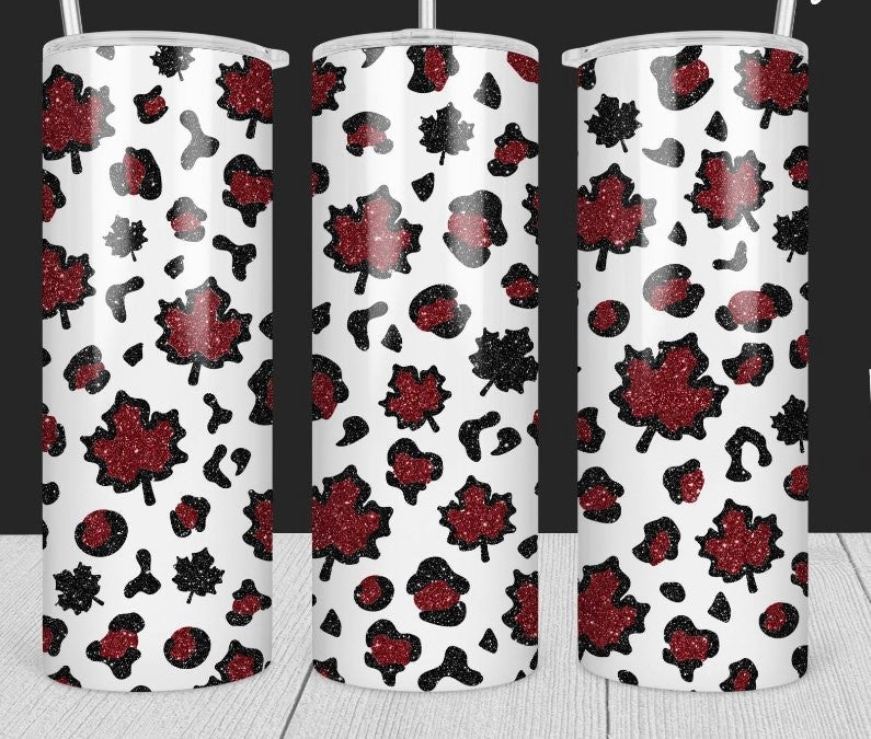 Black and Red Leaf Glitter-Tumbler Sub Print