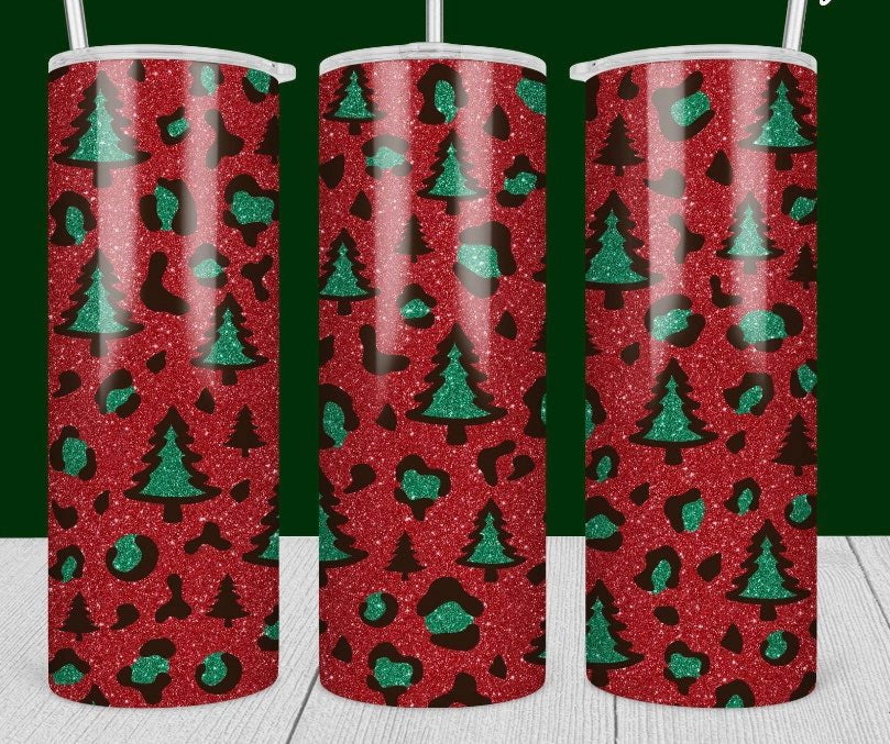 Glitter Christmas Tree-Tumbler Sub Print