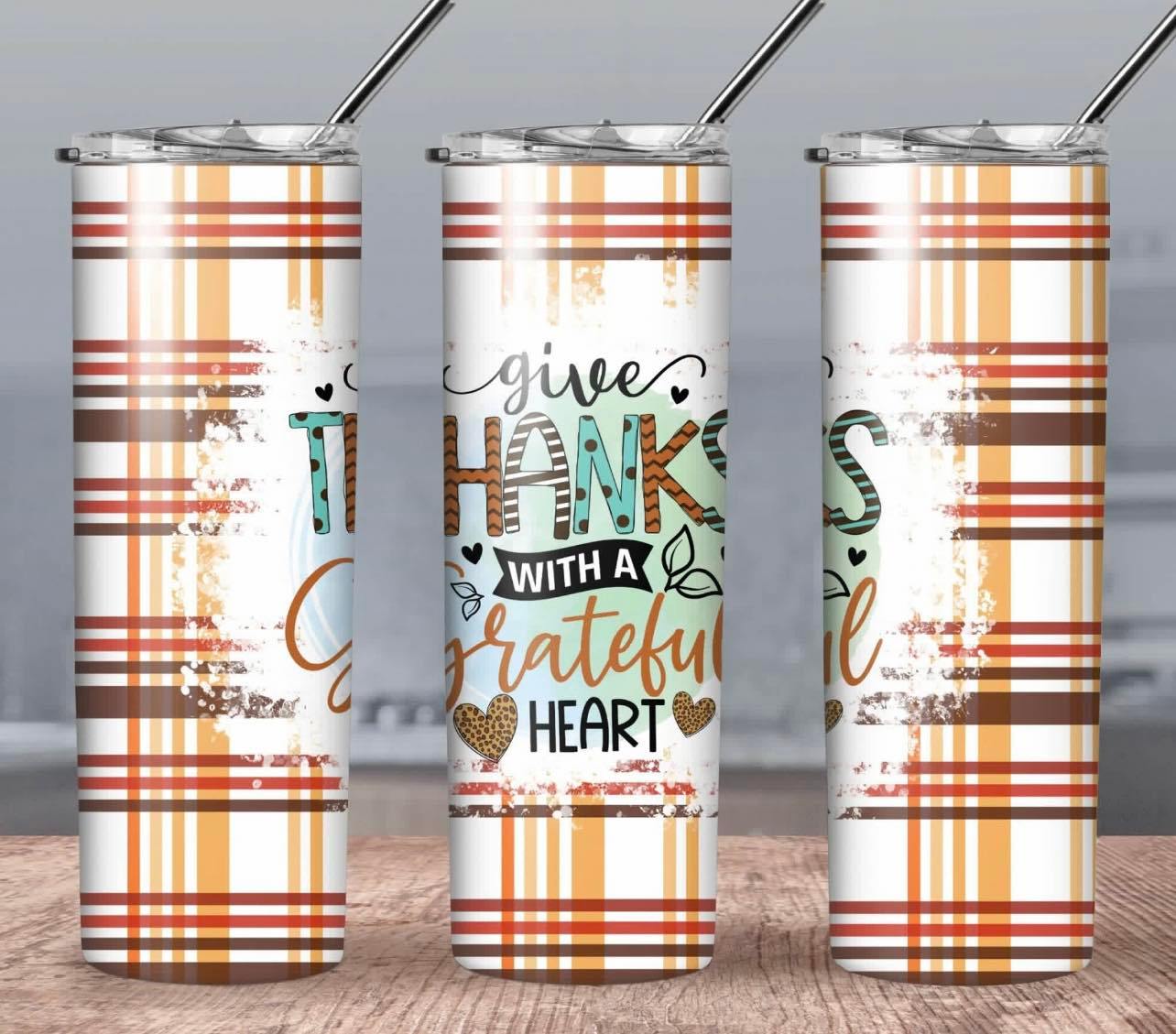 Plaid Give Thanks-Tumbler Sub Print