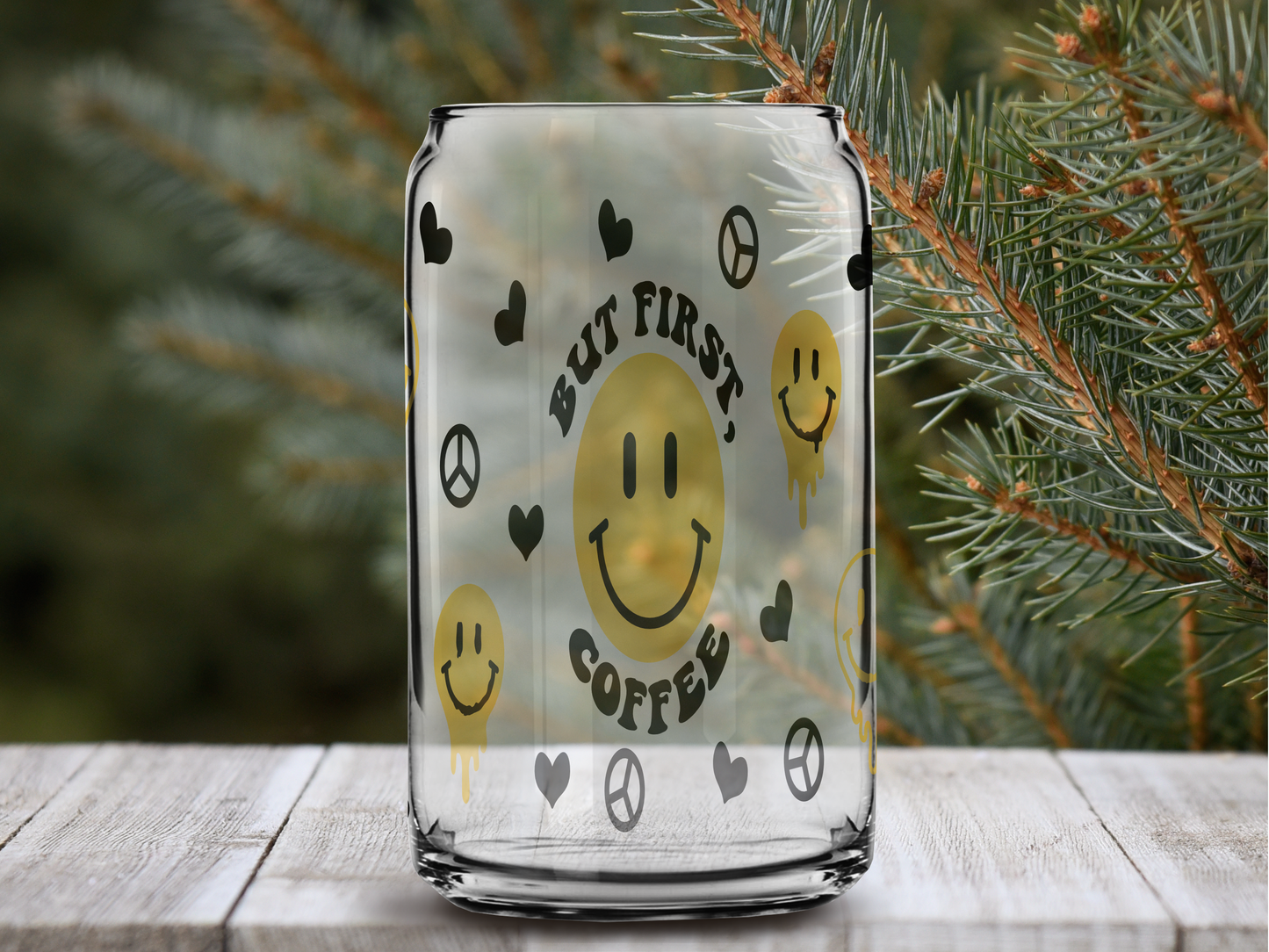 Smiley But First Coffee Wrap: Libbey Glass Sub Print