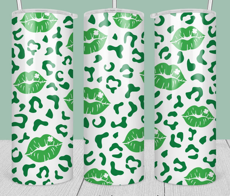 Green Leopard Lips-Tumbler Sublimation Transfer