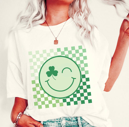 St. Patty’s Day Checkered Smiley: *DTF* Transfer