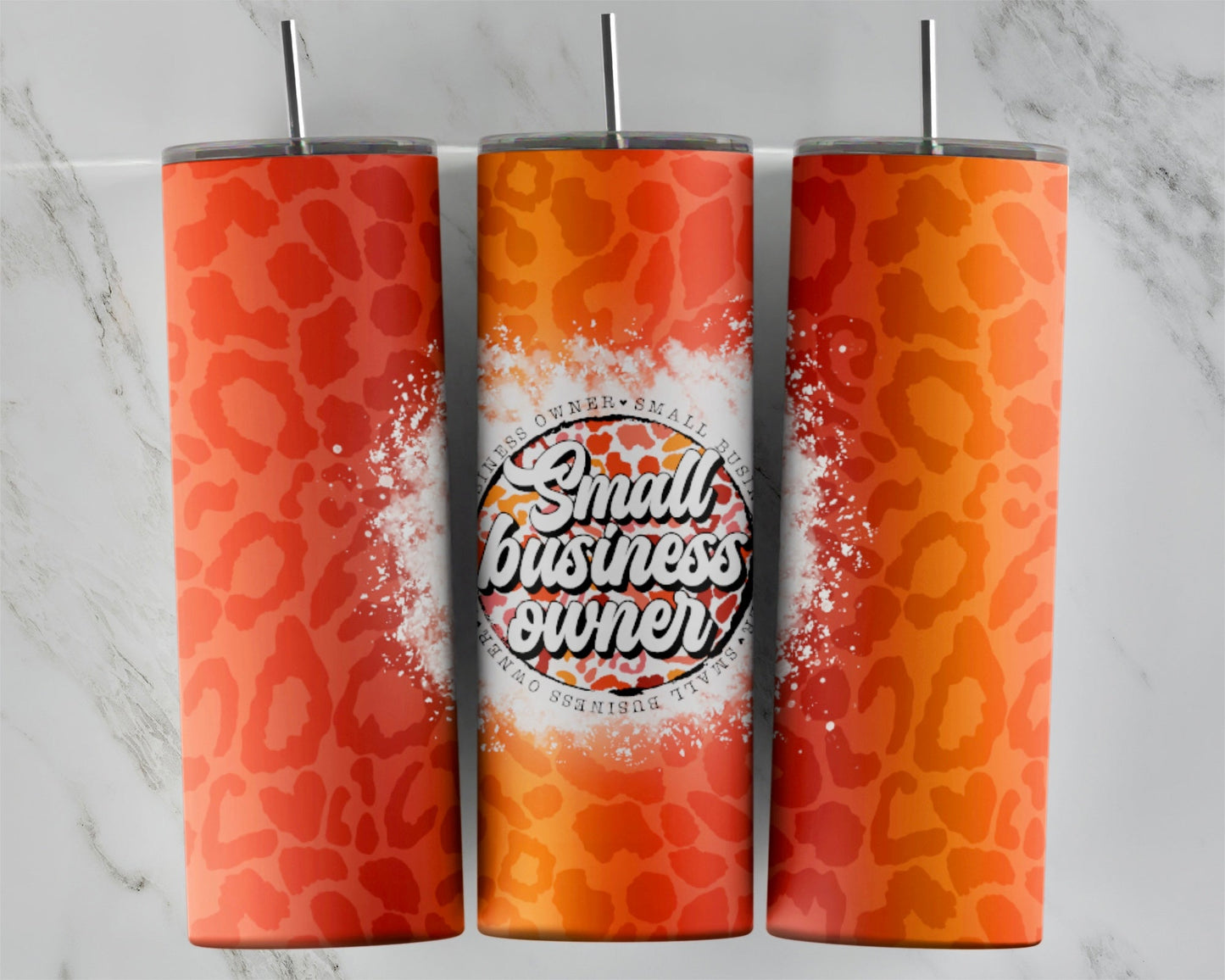 Small Business Owner (Orange Ombré Leopard): Tumbler Sublimation Print