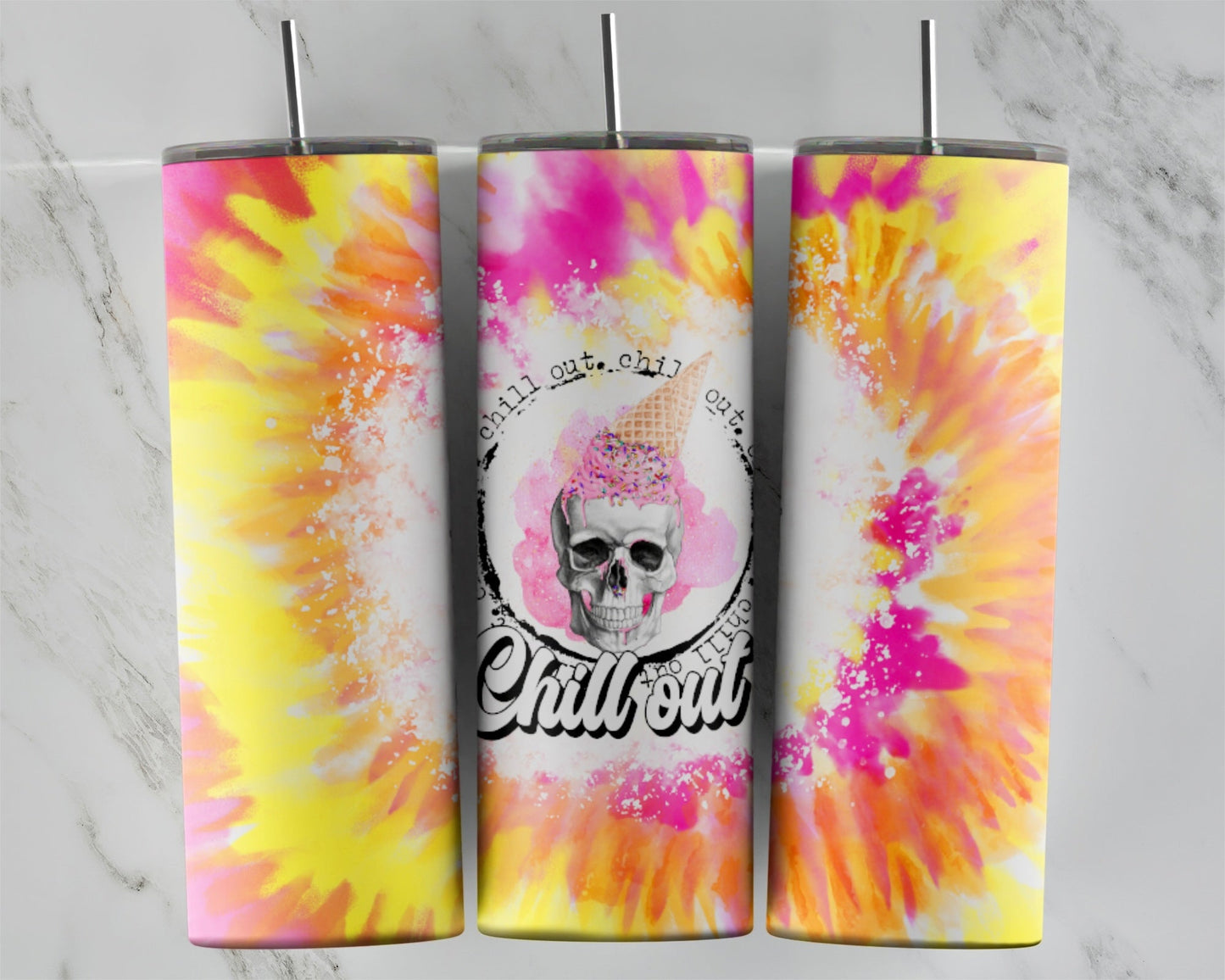 Chill Out Skull: Tumbler Sublimation Transfer