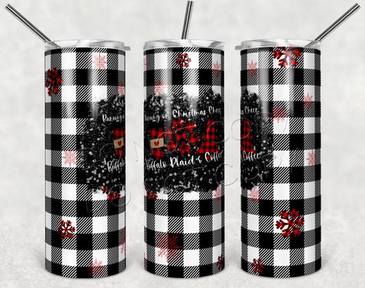 Running On Christmas Cheer Buffalo Plaid and Coffee-Tumbler Sub Print