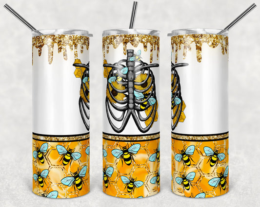 Bees and Ribcage (White)-Tumbler Sublimation Transfer