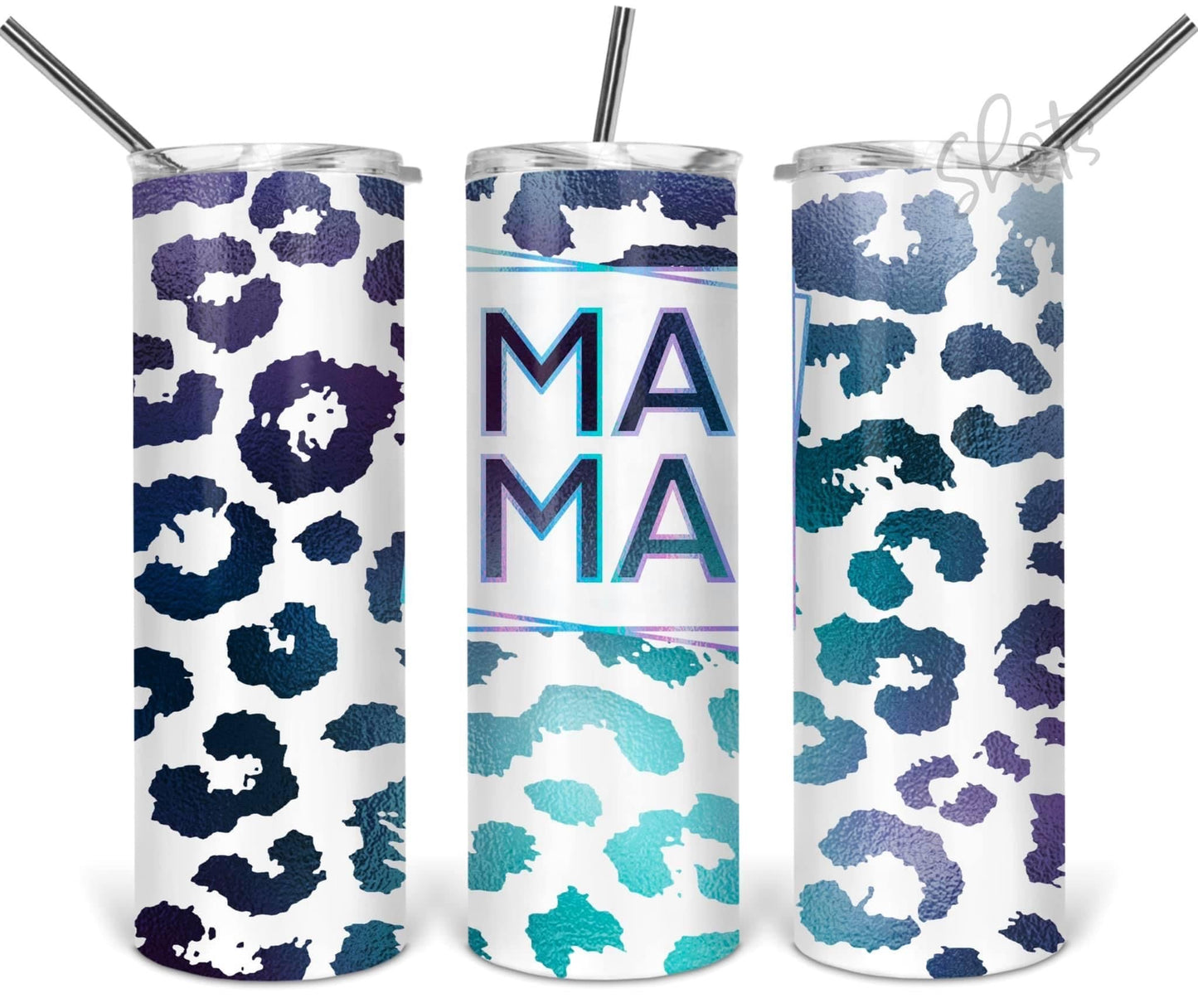 MAMA Blue Leopard (White)-Tumbler Sublimation Print