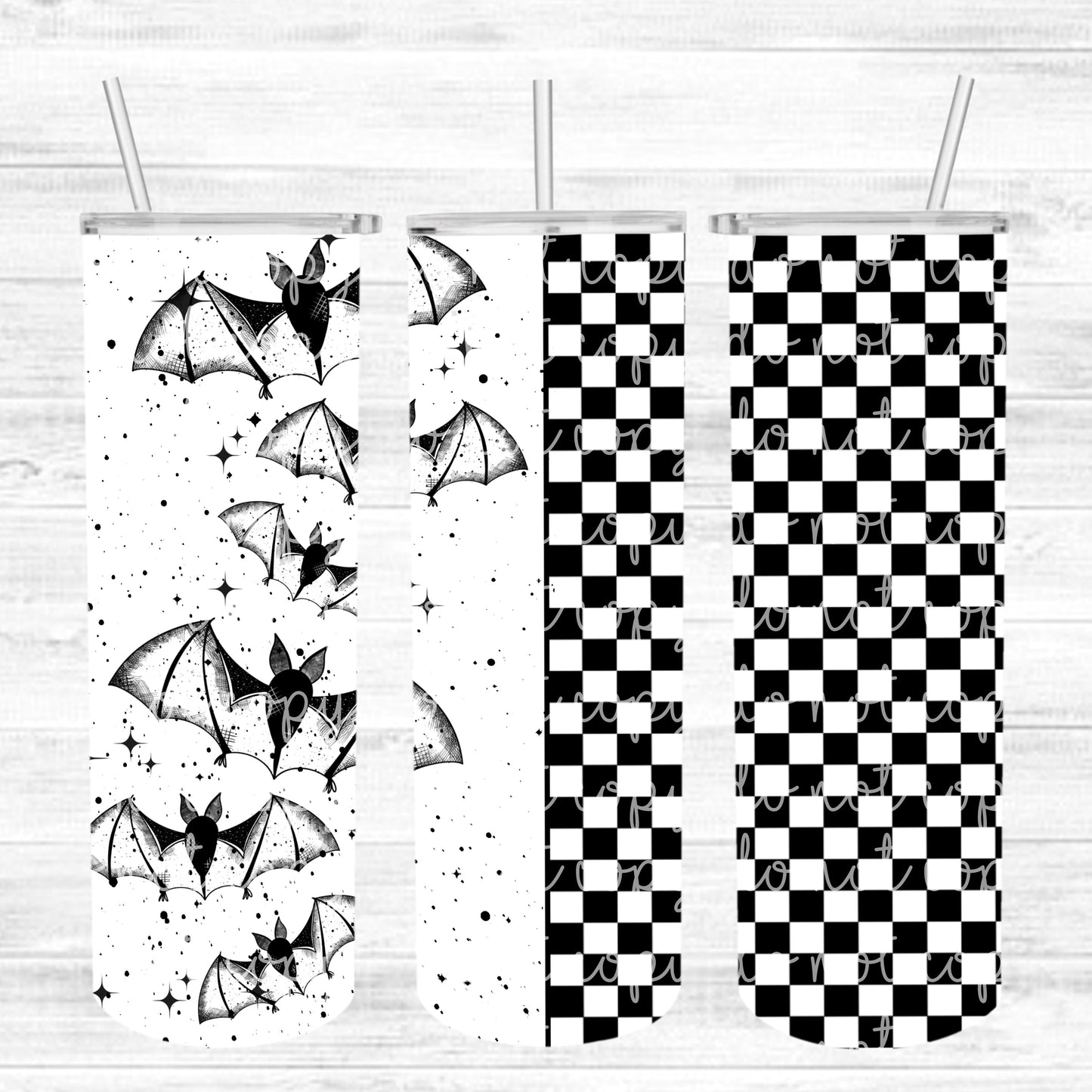 Checkered Bats (White): Tumbler Sub Print