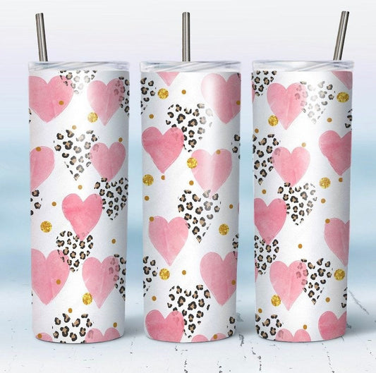 Pink and Leopard Hearts-Tumbler Sub Print